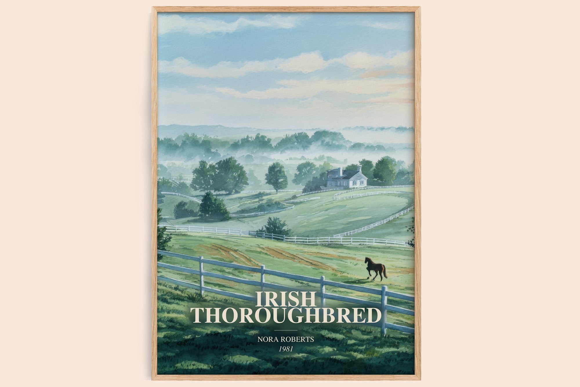 Irish Thoroughbred watercolour book poster by Nora Roberts – framed literary art print