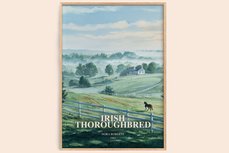 Irish Thoroughbred watercolour book poster by Nora Roberts – framed literary art print