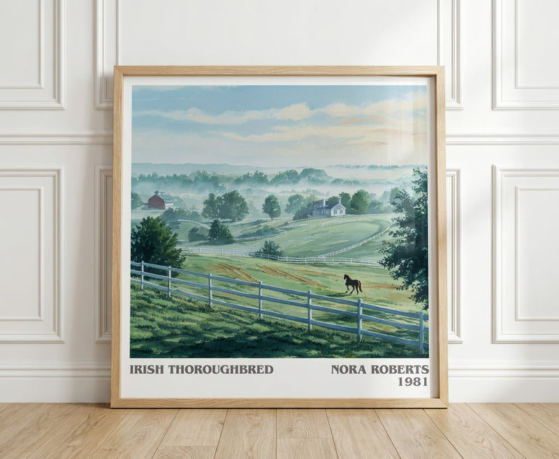 Irish Thoroughbred literary print in frame leaning in hallway – romance wall art