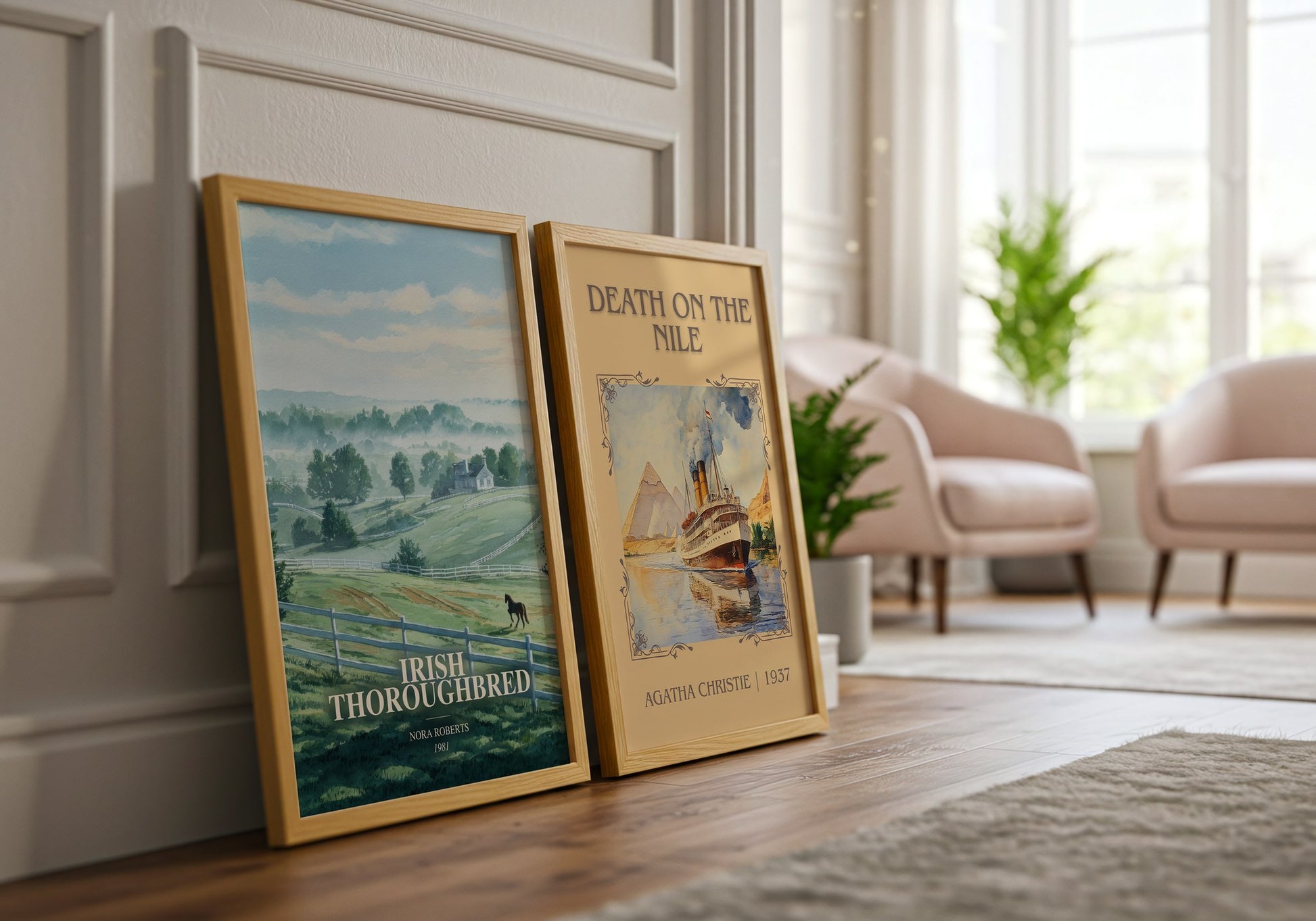Irish Thoroughbred watercolour print framed by window – literary home decor