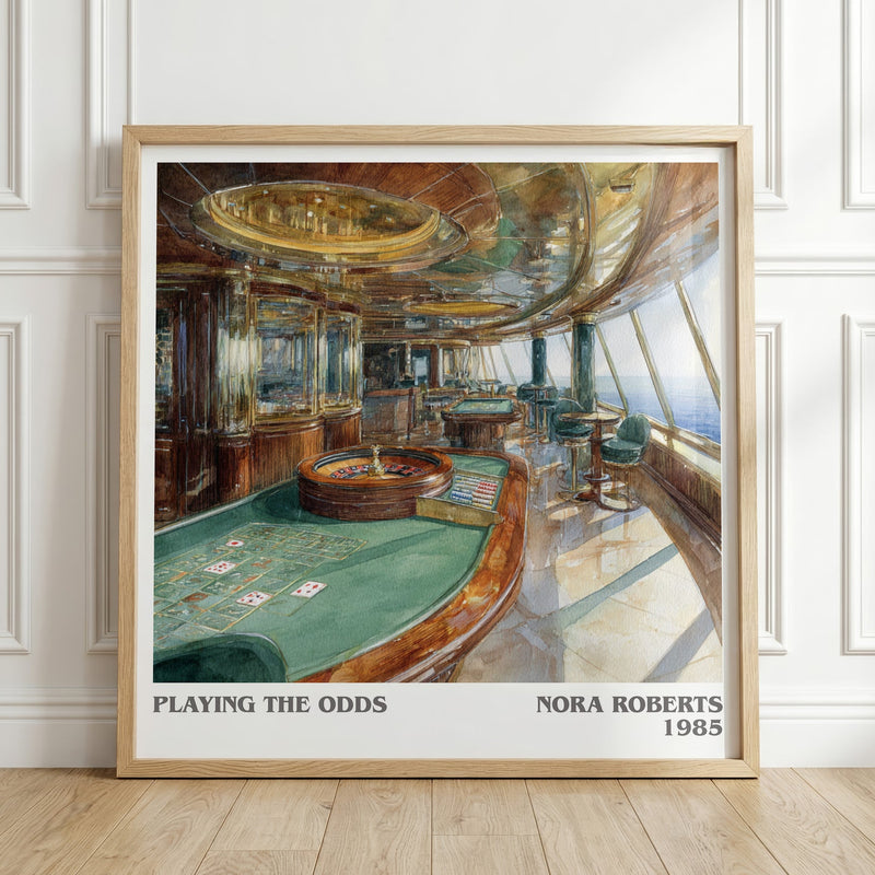 Playing the Odds literary print in frame leaning in hallway – romance wall art