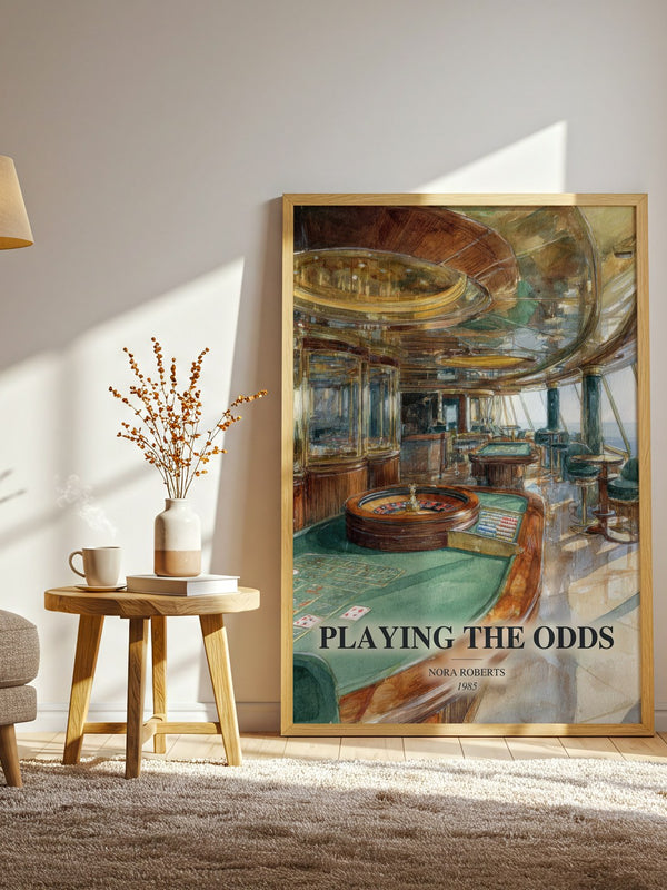 Playing The Odds watercolour print in frame leaning in hallway – romance wall art
