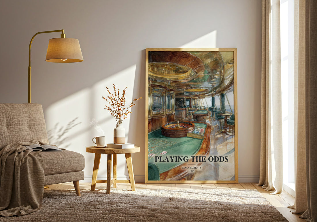Playing The Odds watercolour print in frame leaning in hallway – romance wall art (mockup)