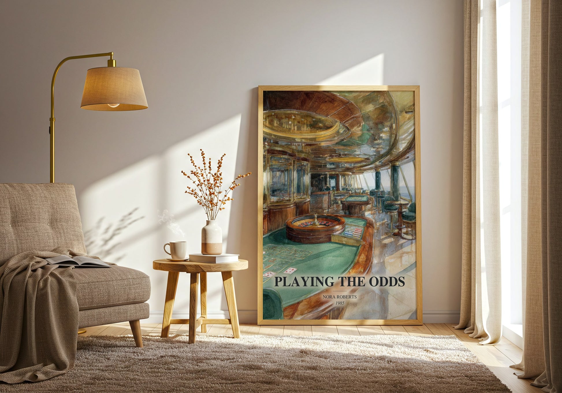 Playing The Odds watercolour print in frame leaning in hallway – romance wall art