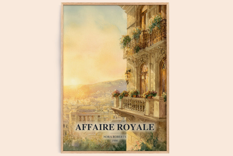 Affaire Royale watercolour book poster by Nora Roberts – framed literary art print