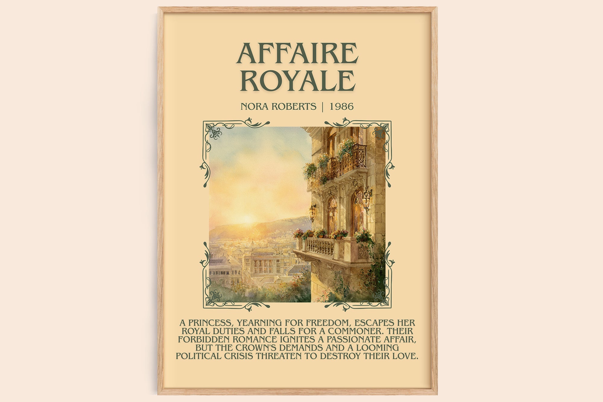 Affaire Royale minimalist book poster by Nora Roberts – framed literary art print