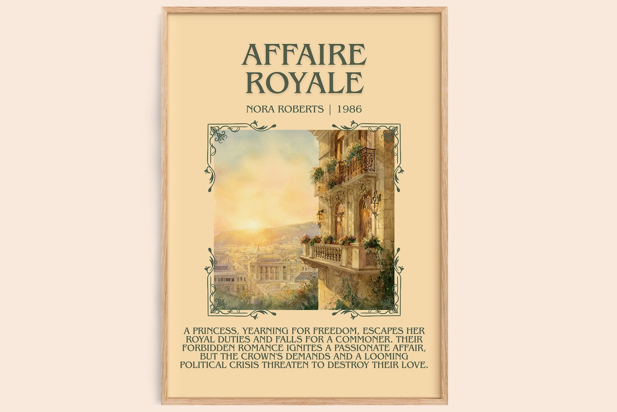 Affaire Royale minimalist book poster by Nora Roberts – framed literary art print