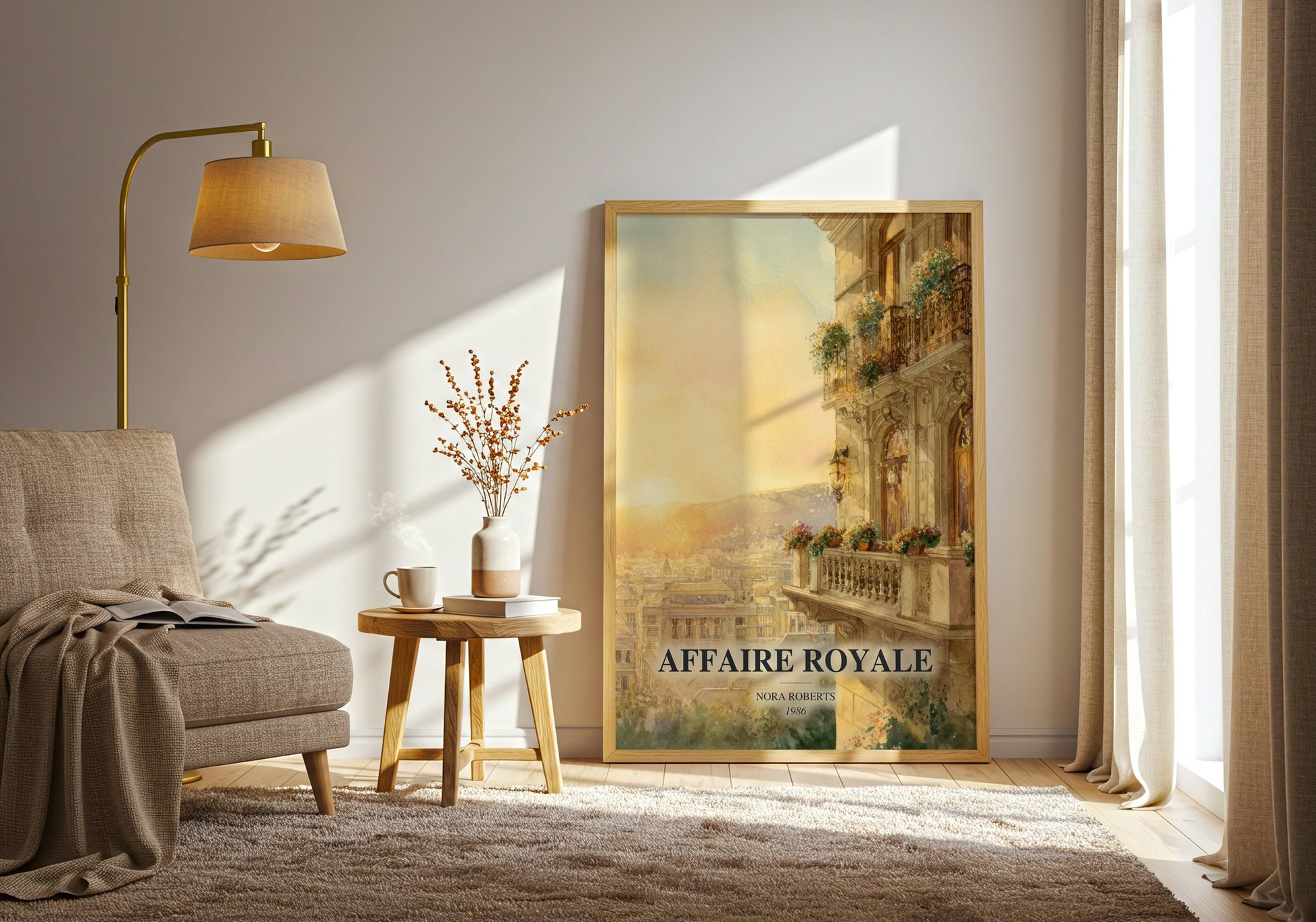 Affaire Royale watercolour print in frame leaning in hallway – romance wall art