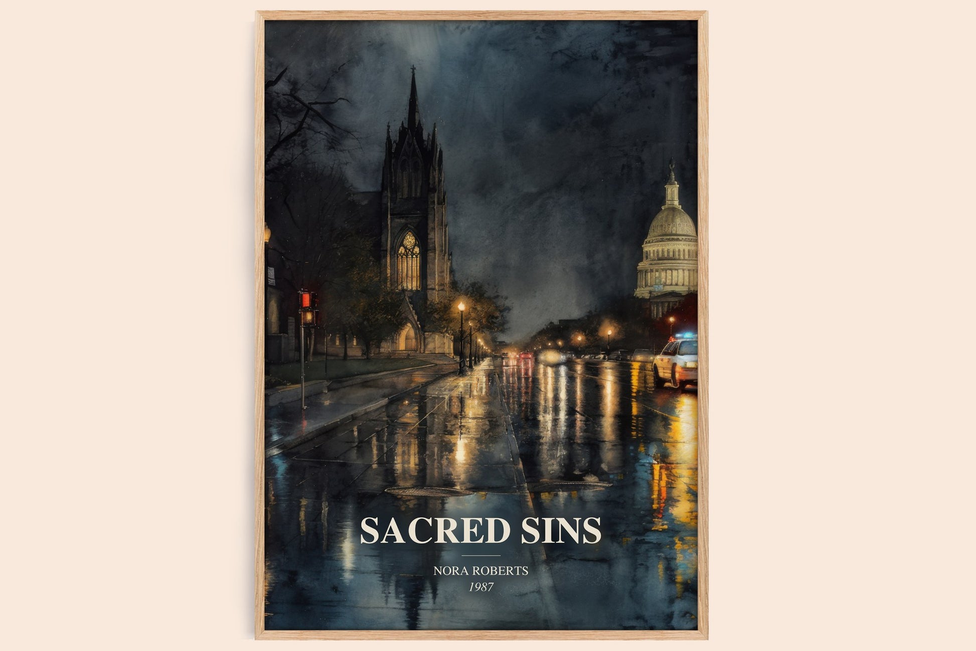Sacred Sins watercolour book poster by Nora Roberts – framed literary art print