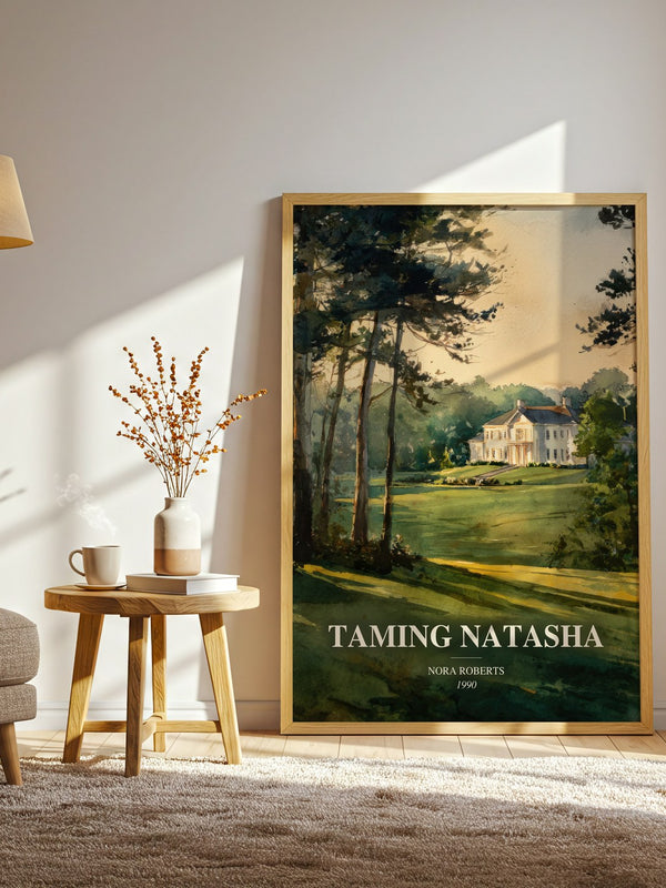 Taming Natasha watercolour print in frame leaning in hallway – romance wall art