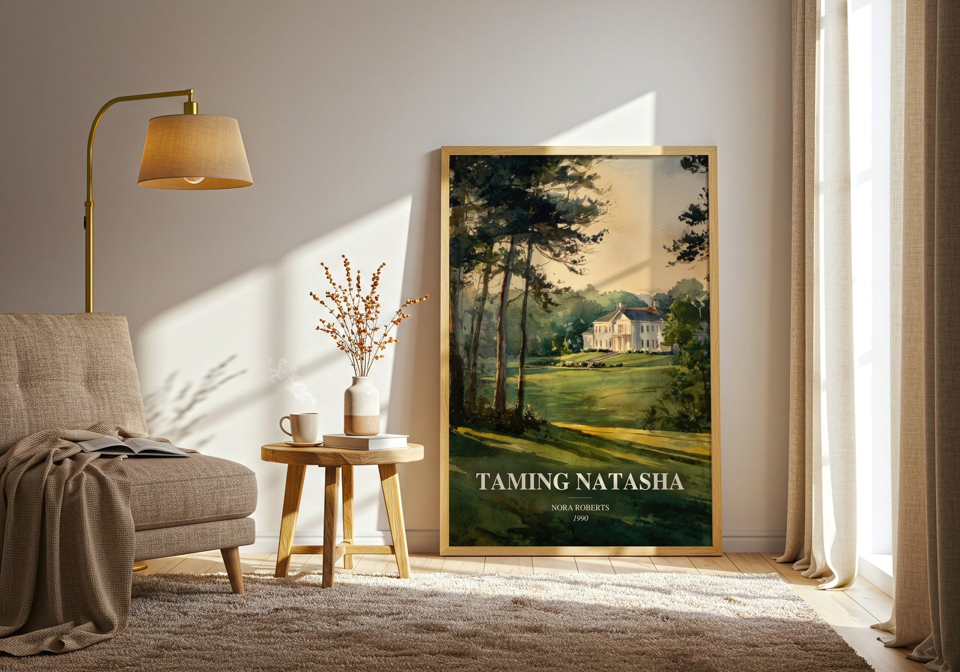 Taming Natasha watercolour print in frame leaning in hallway – romance wall art