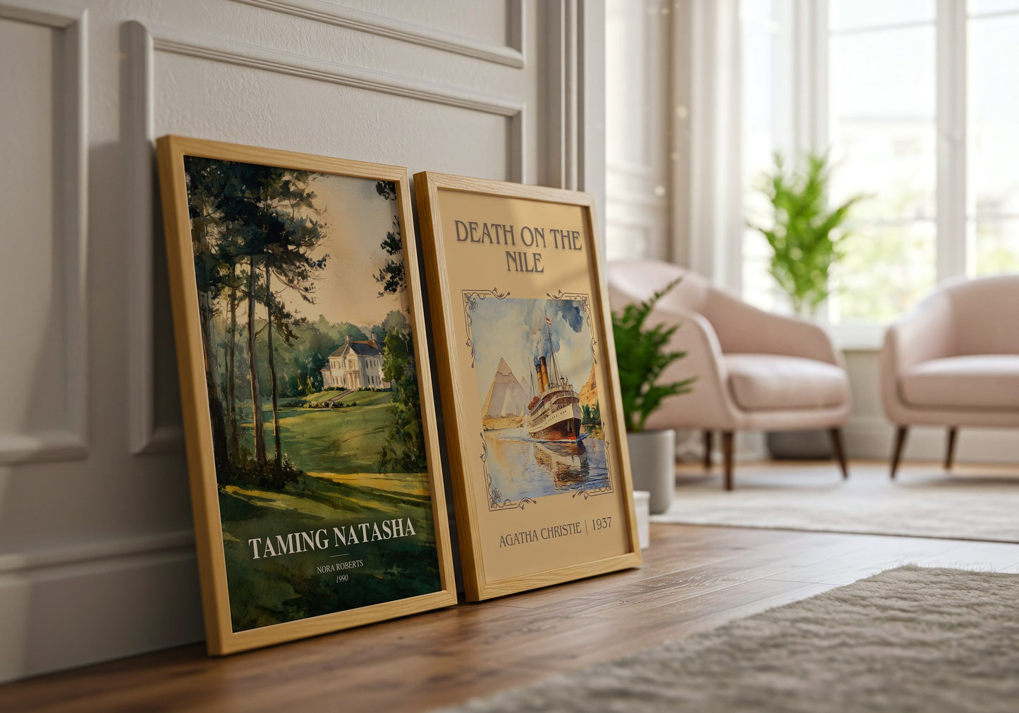 Taming Natasha watercolour print framed by window – literary home decor