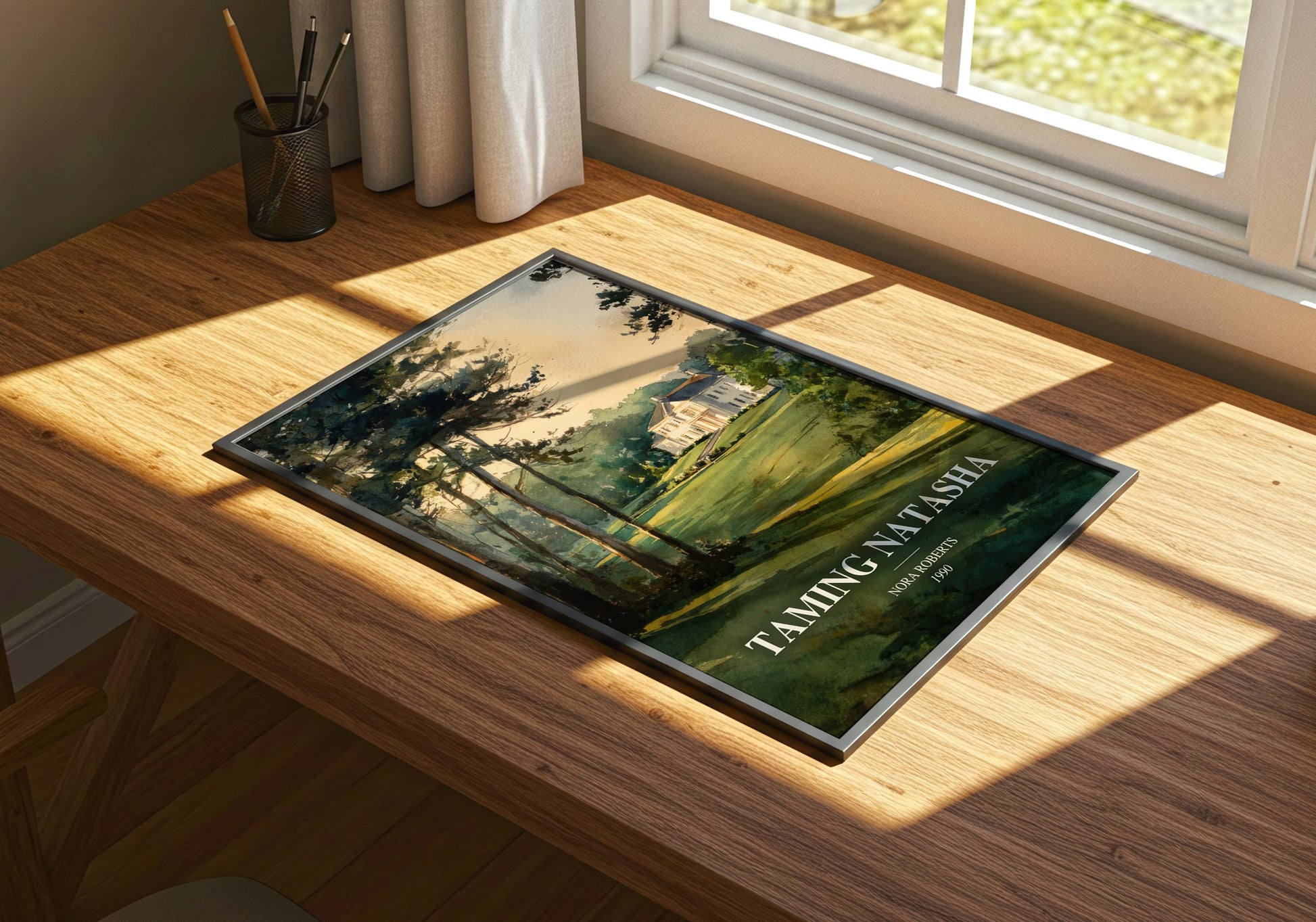 Taming Natasha watercolour book poster framed on wall – romance wall art