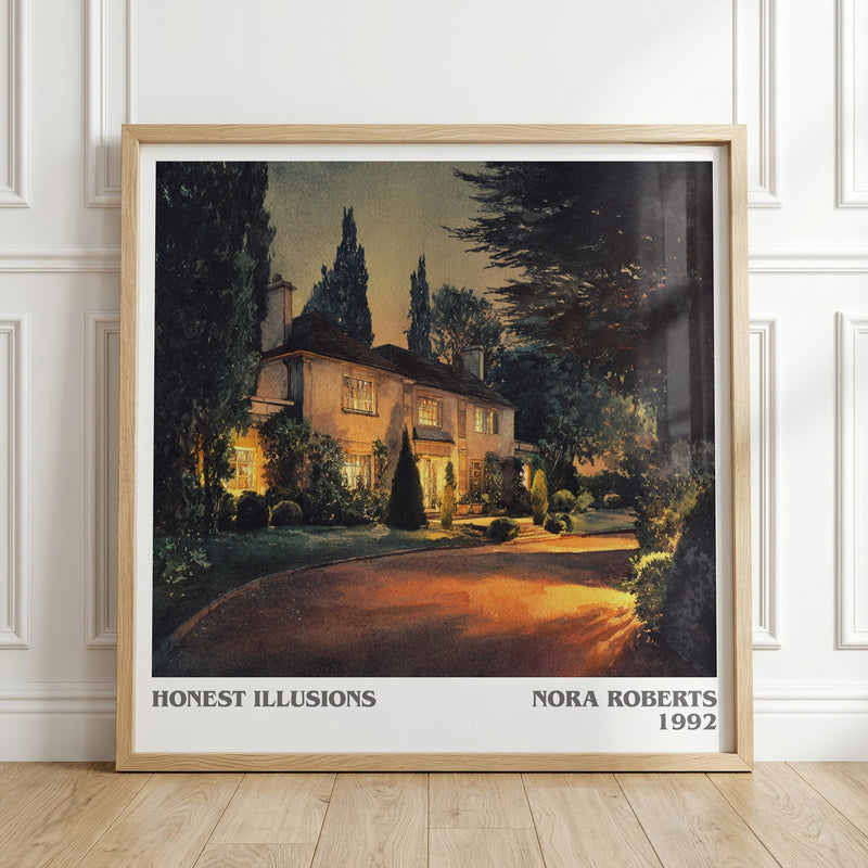 Honest Illusions literary print in frame leaning in hallway – romance wall art