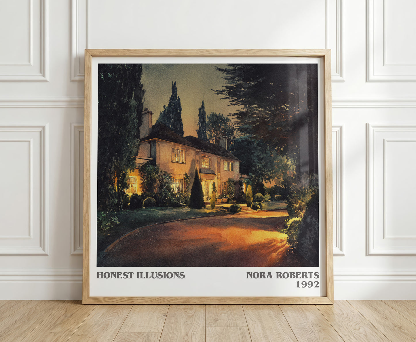 Honest Illusions literary print in frame leaning in hallway – romance wall art