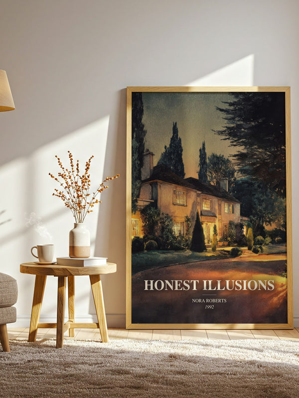 Honest Illusions watercolour print in frame leaning in hallway – romance wall art