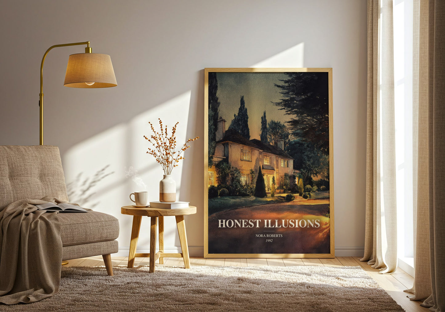 Honest Illusions watercolour print in frame leaning in hallway – romance wall art