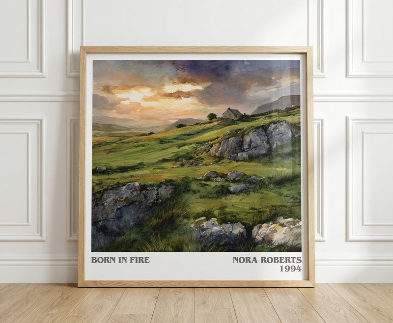 Born in Fire literary print in frame leaning in hallway – romance wall art