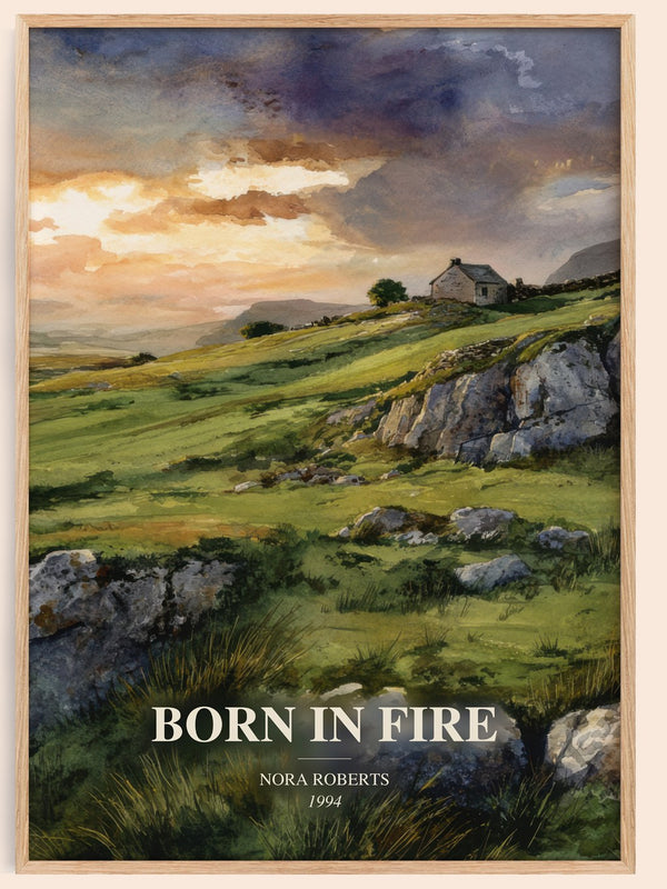Born In Fire watercolour book poster by Nora Roberts – framed literary art print
