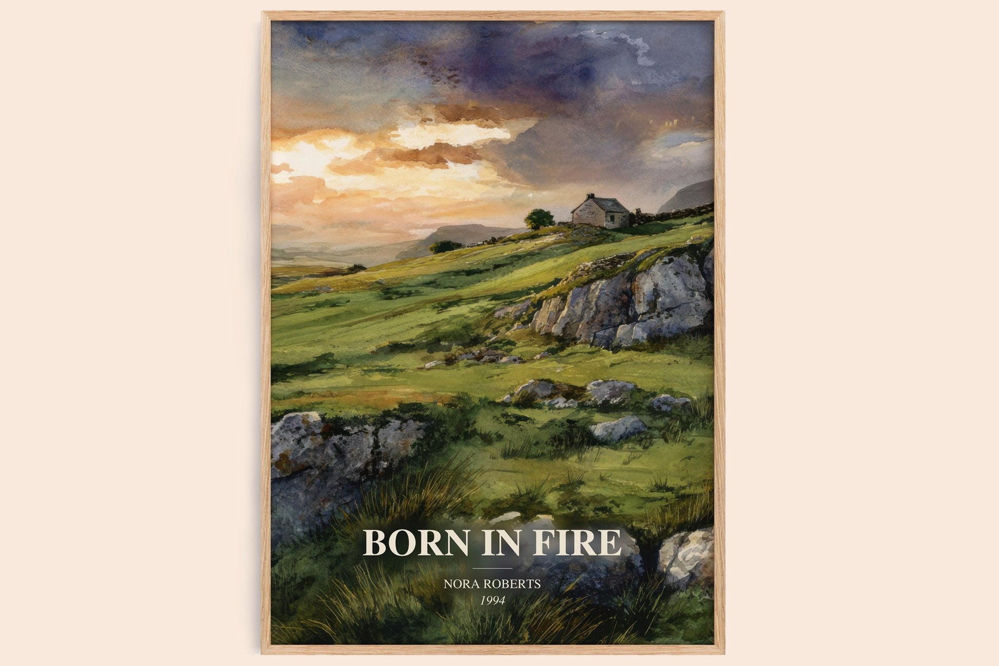 Born In Fire watercolour book poster by Nora Roberts – framed literary art print
