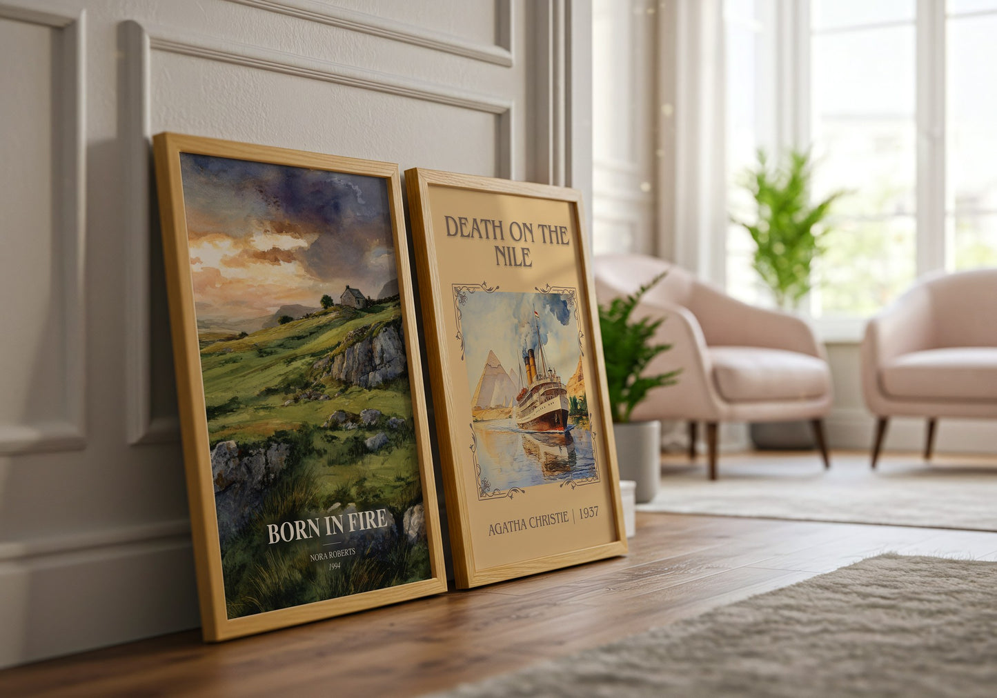 Born In Fire watercolour print framed by window – literary home decor