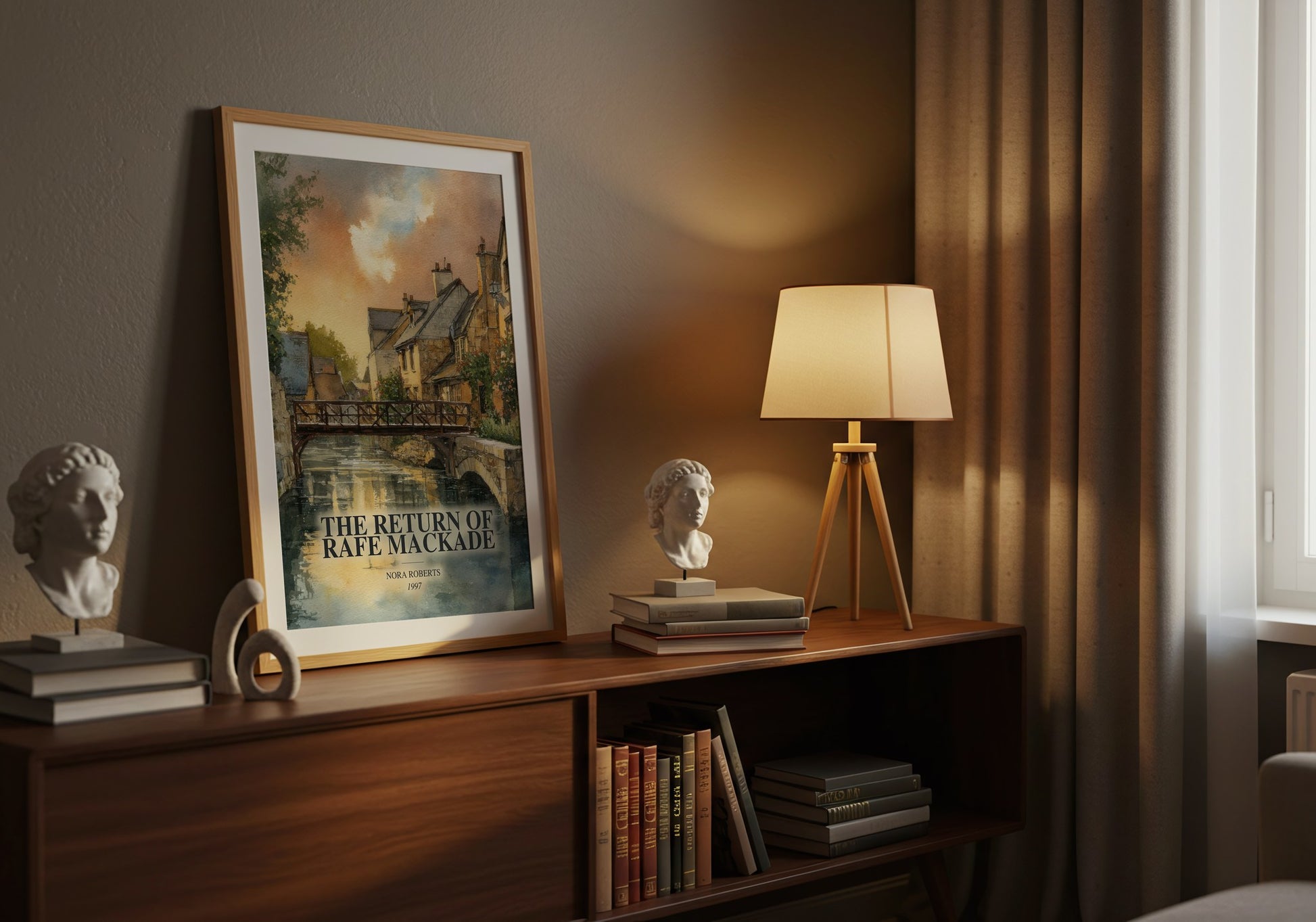 The Return Of Rafe Mackade watercolour print on bookshelf – Nora Roberts fan gift