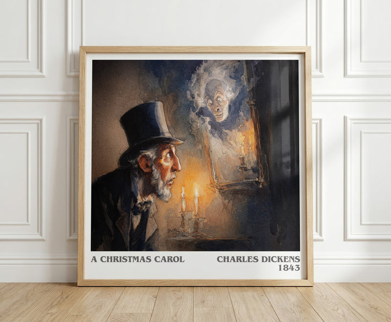 A Christmas Carol literary print in frame leaning in hallway – classic literature wall art
