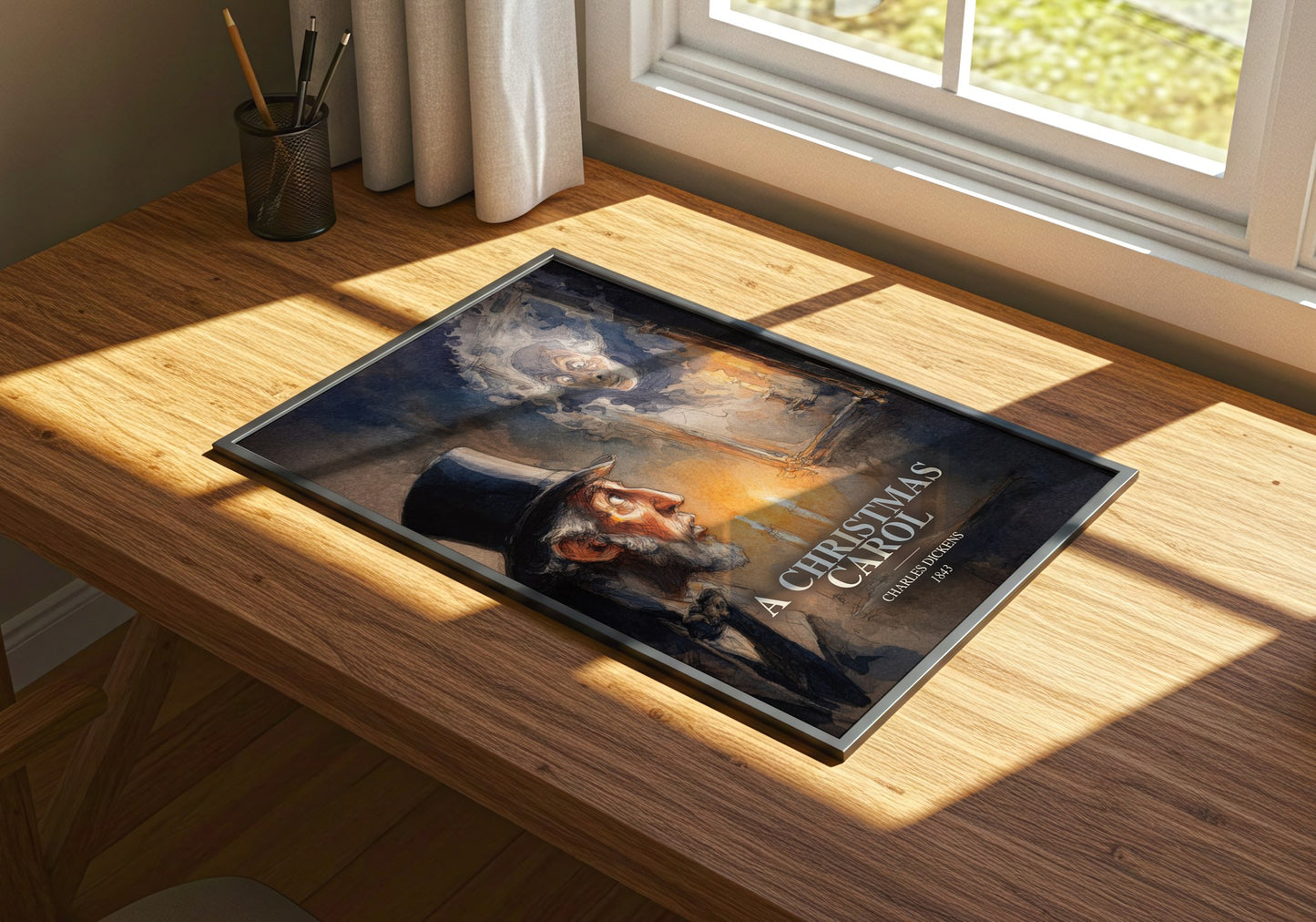A Christmas Carol watercolour book poster framed on wall – classic literature wall art