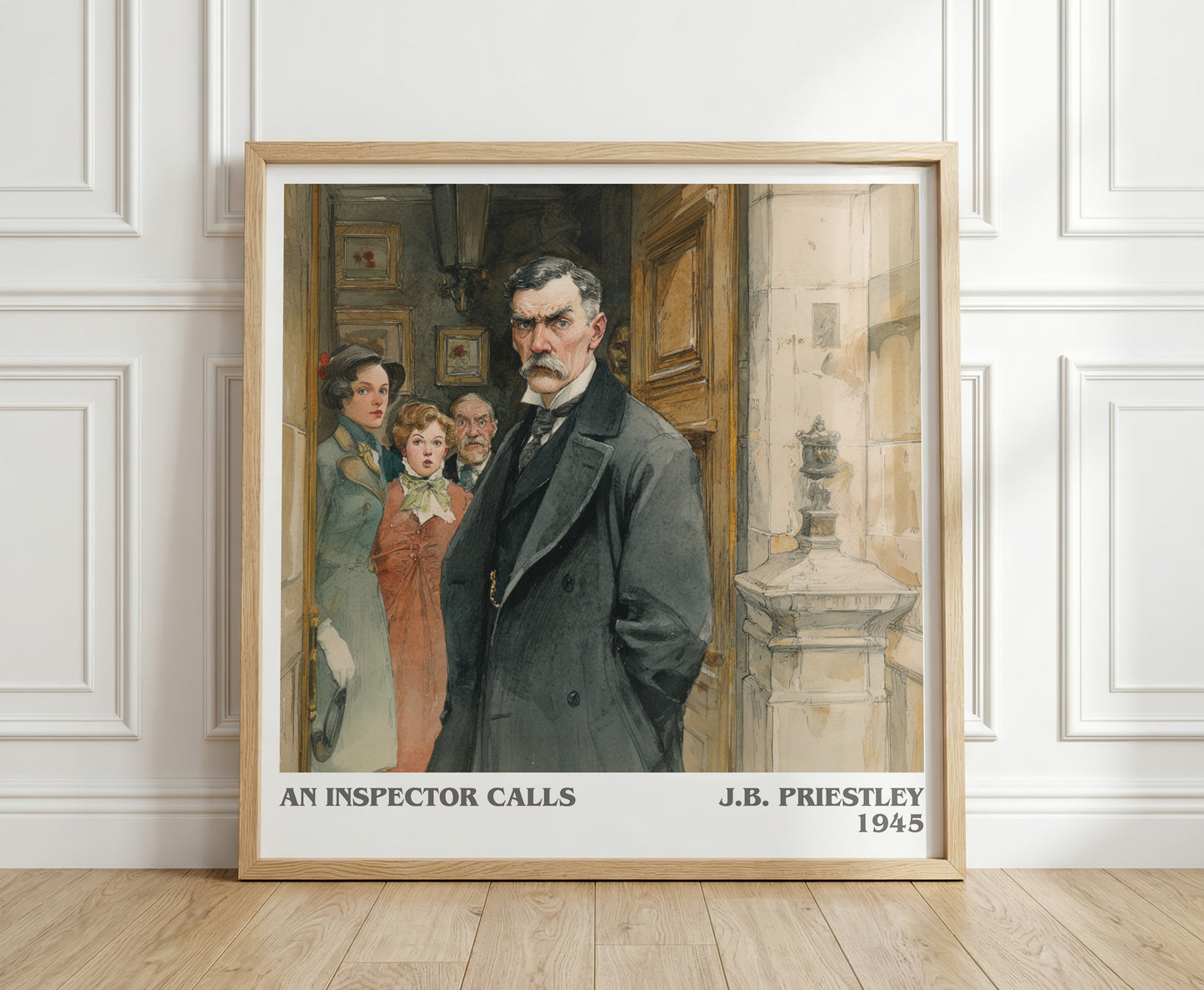 An Inspector Calls literary print in frame leaning in hallway – classic literature wall art