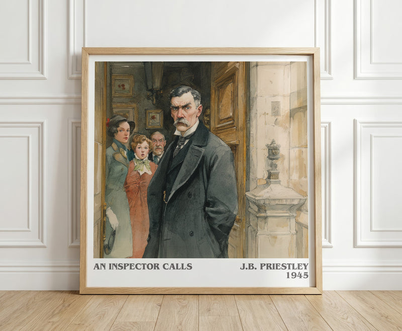An Inspector Calls literary print in frame leaning in hallway – classic literature wall art