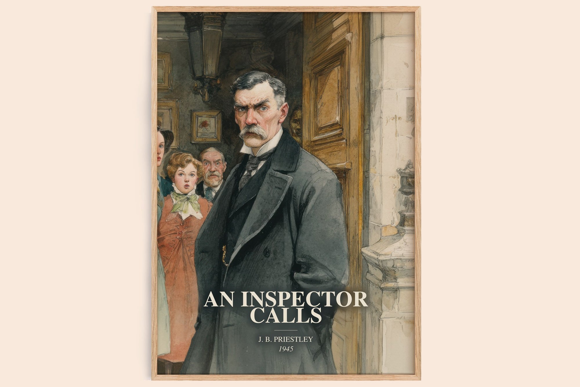 An Inspector Calls watercolour book poster by J. B. Priestley – framed literary art print