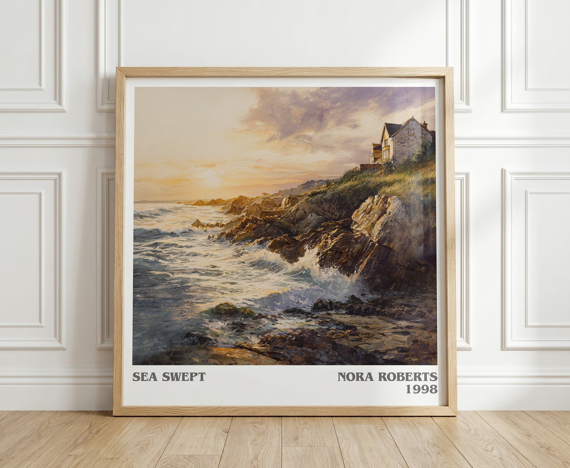 Sea Swept literary print in frame leaning in hallway – romance wall art