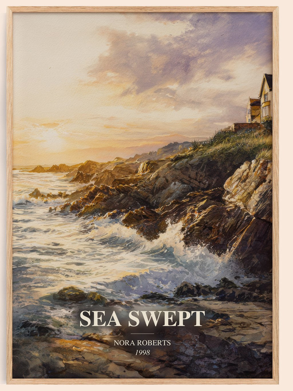 Sea Swept watercolour book poster by Nora Roberts – framed literary art print