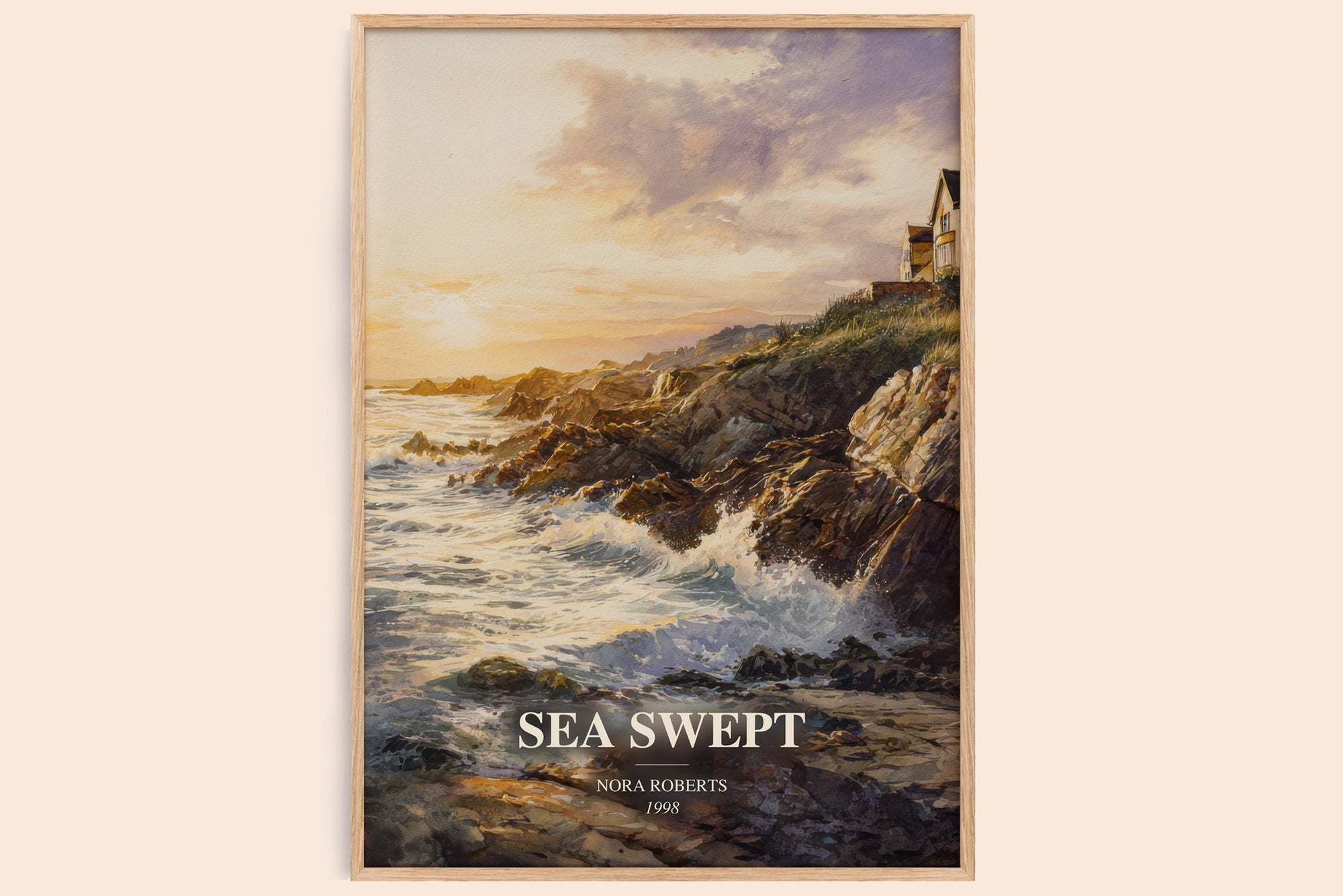 Sea Swept watercolour book poster by Nora Roberts – framed literary art print