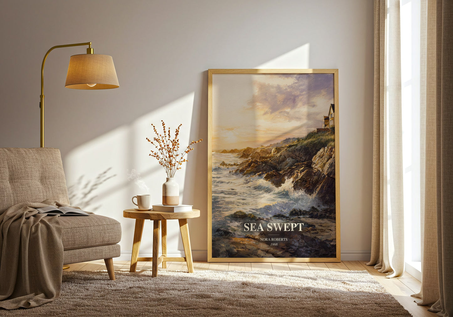 Sea Swept watercolour print in frame leaning in hallway – romance wall art