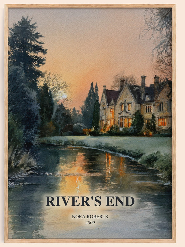 River'S End watercolour book poster by Nora Roberts – framed literary art print