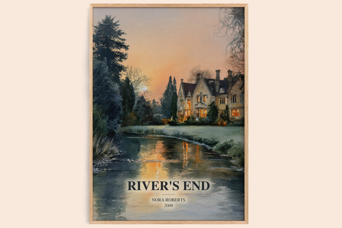 River'S End watercolour book poster by Nora Roberts – framed literary art print