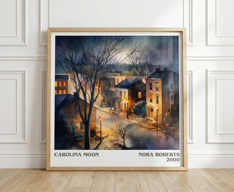 Carolina Moon literary print in frame leaning in hallway – romance wall art