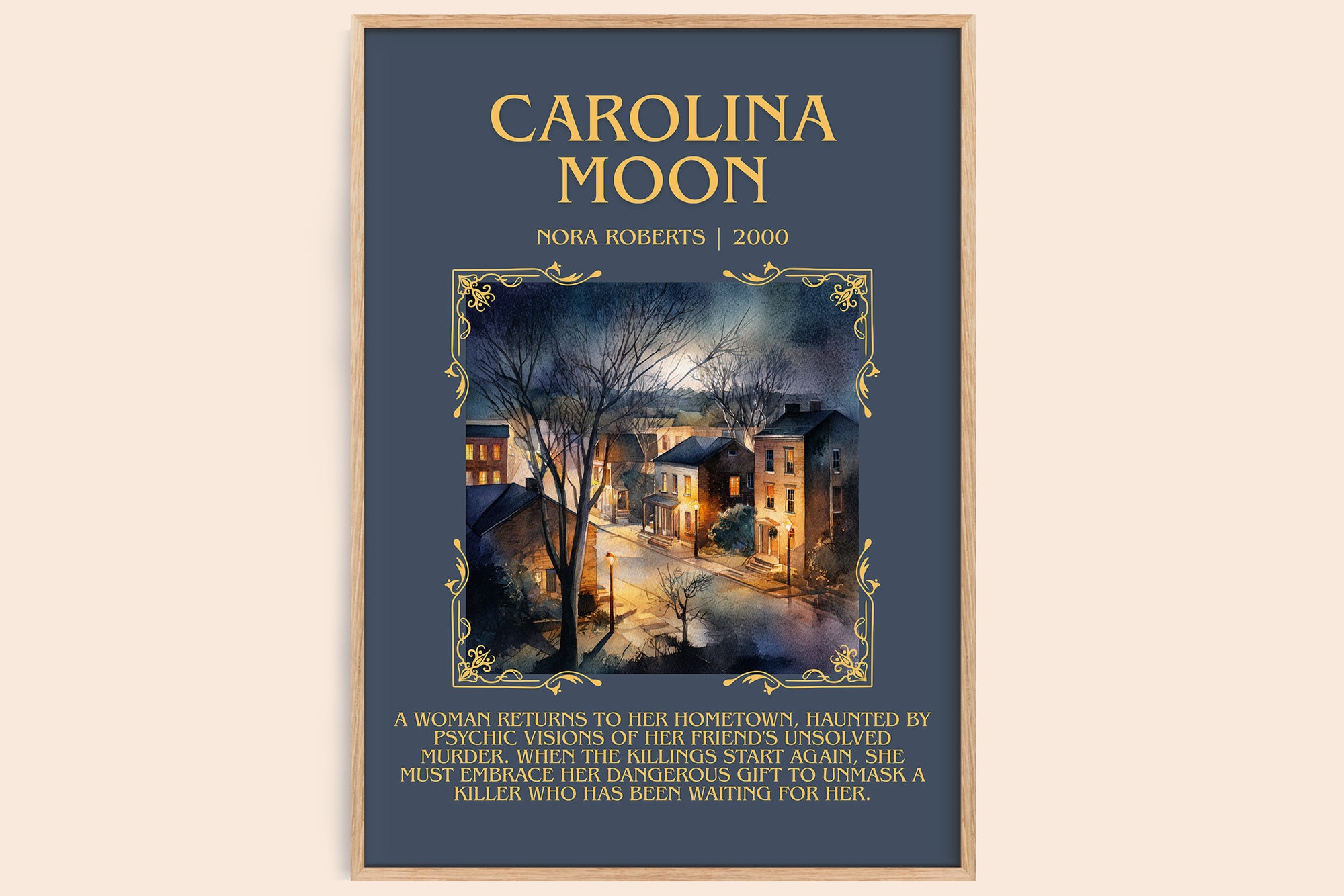 Carolina Moon minimalist book poster by Nora Roberts – framed literary art print