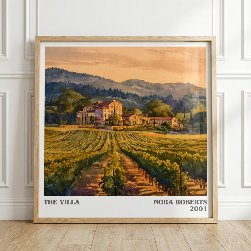 The Villa literary print in frame leaning in hallway – romance wall art