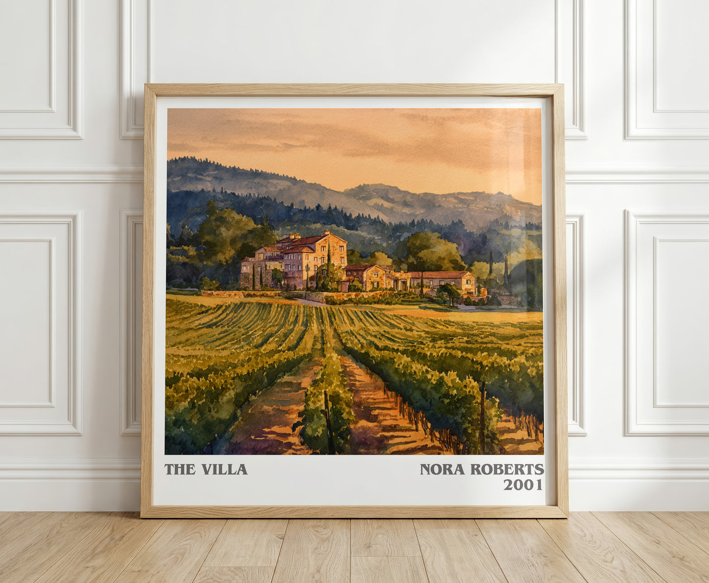 The Villa literary print in frame leaning in hallway – romance wall art