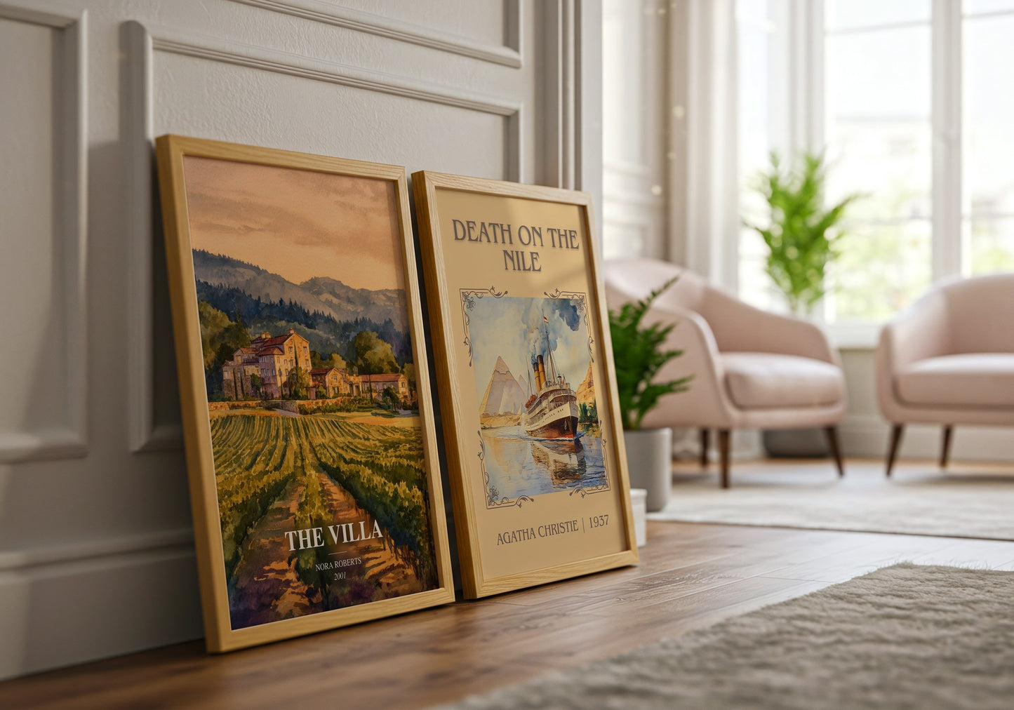 The Villa watercolour print framed by window – literary home decor