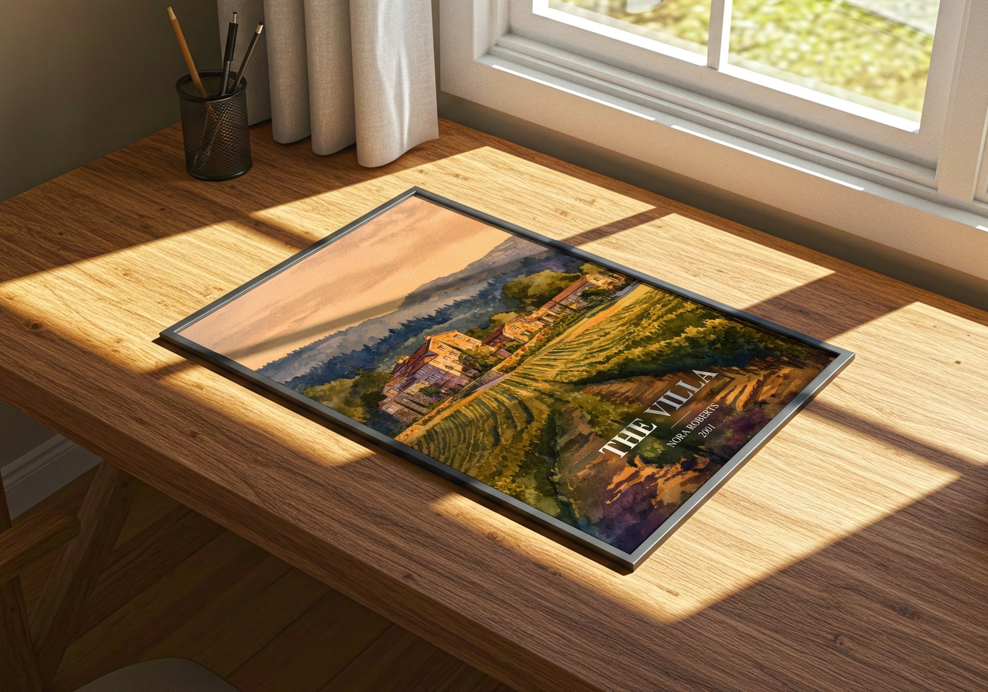 The Villa watercolour book poster framed on wall – romance wall art