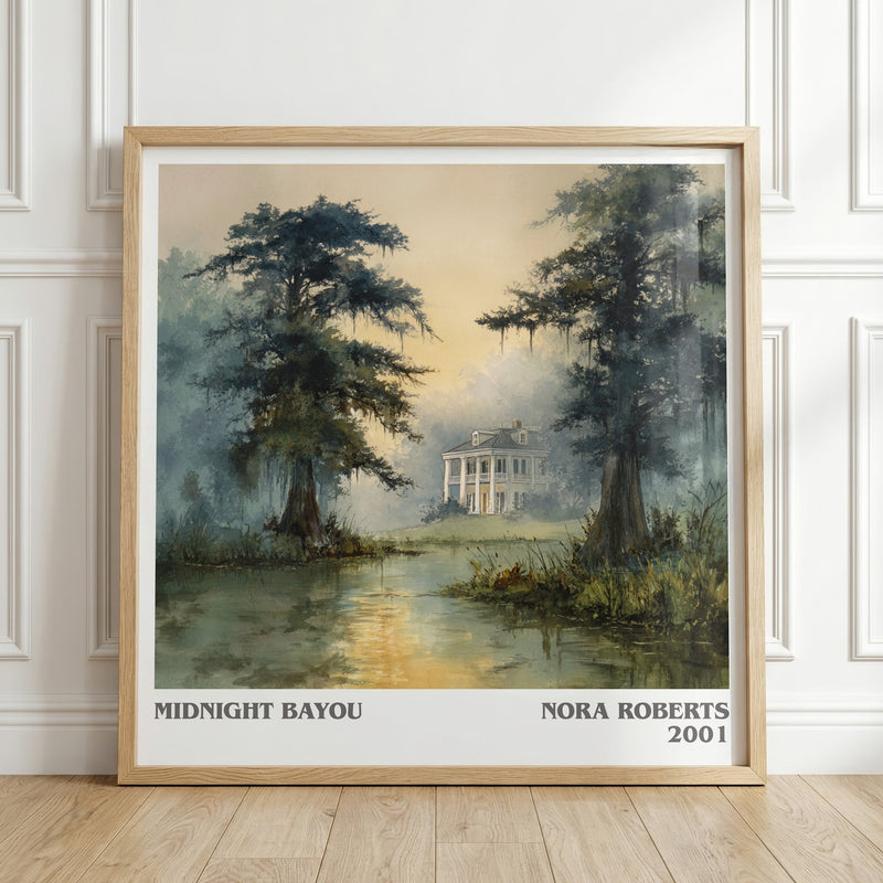 Midnight Bayou literary print in frame leaning in hallway – romance wall art