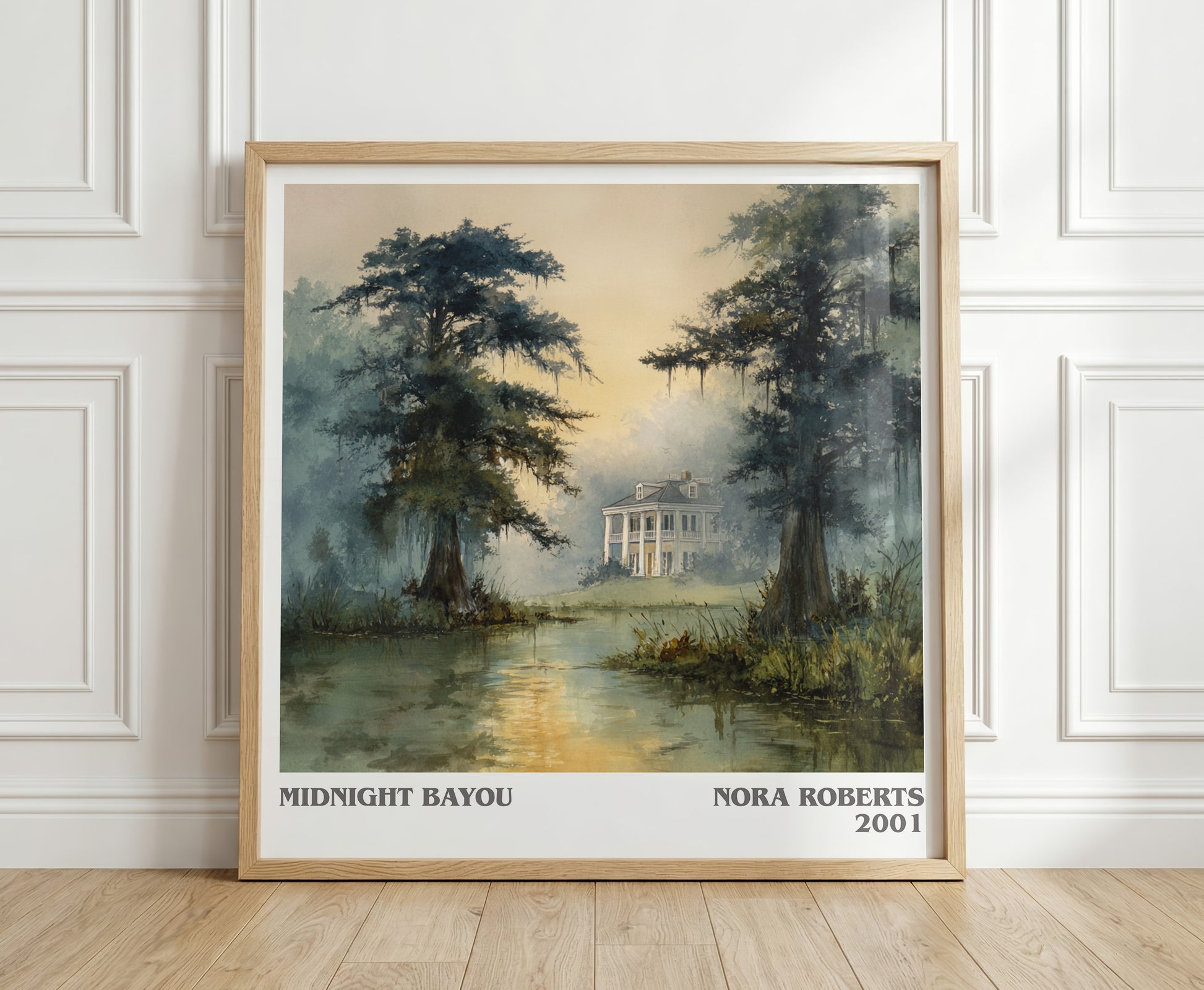 Midnight Bayou literary print in frame leaning in hallway – romance wall art