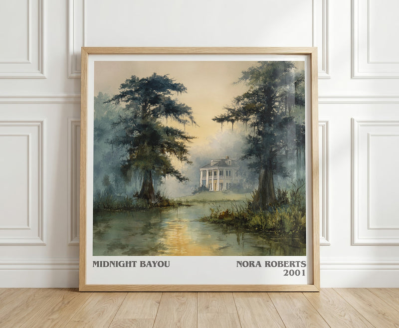 Midnight Bayou literary print in frame leaning in hallway – romance wall art