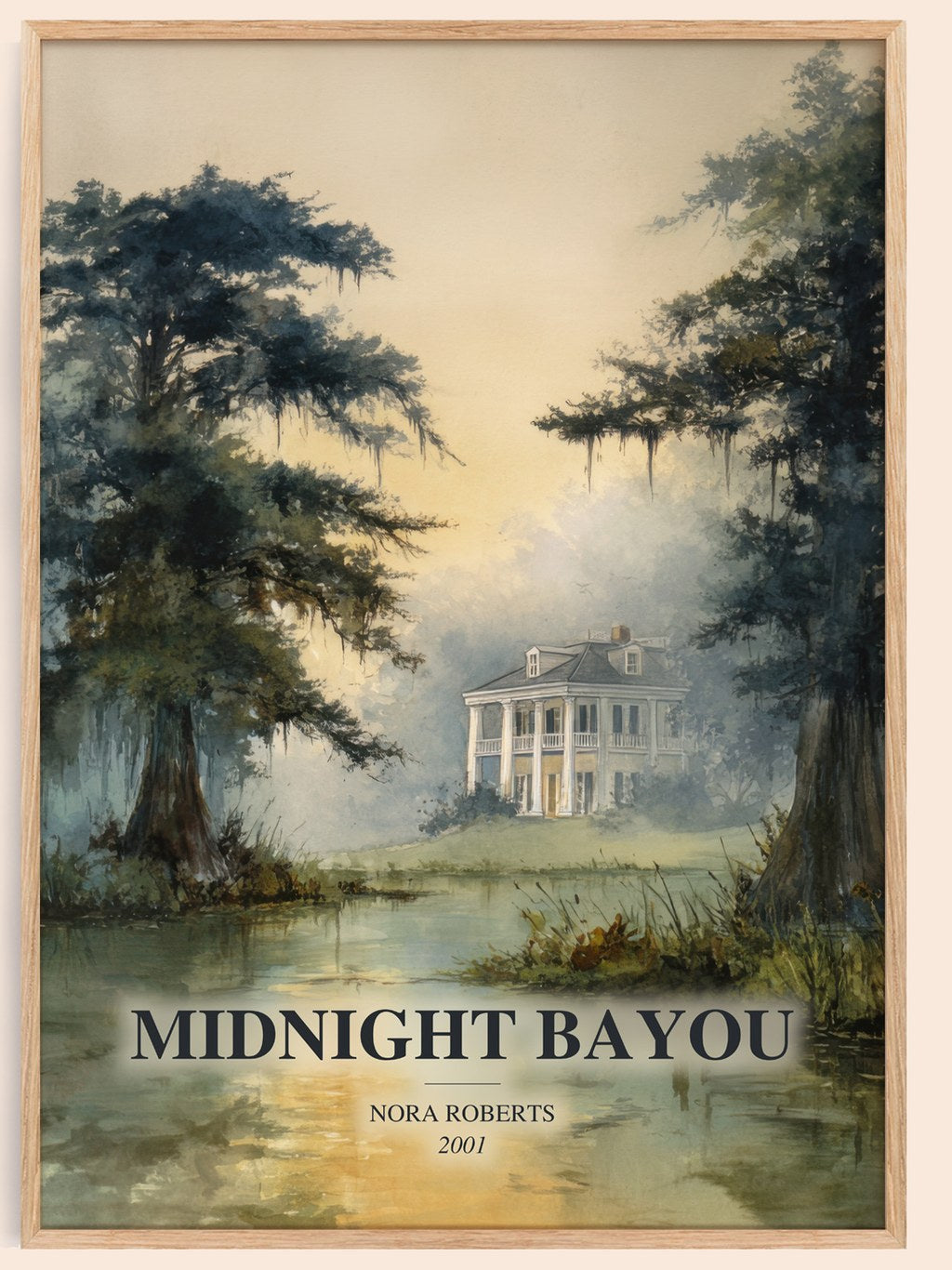 Midnight Bayou watercolour book poster by Nora Roberts – framed literary art print
