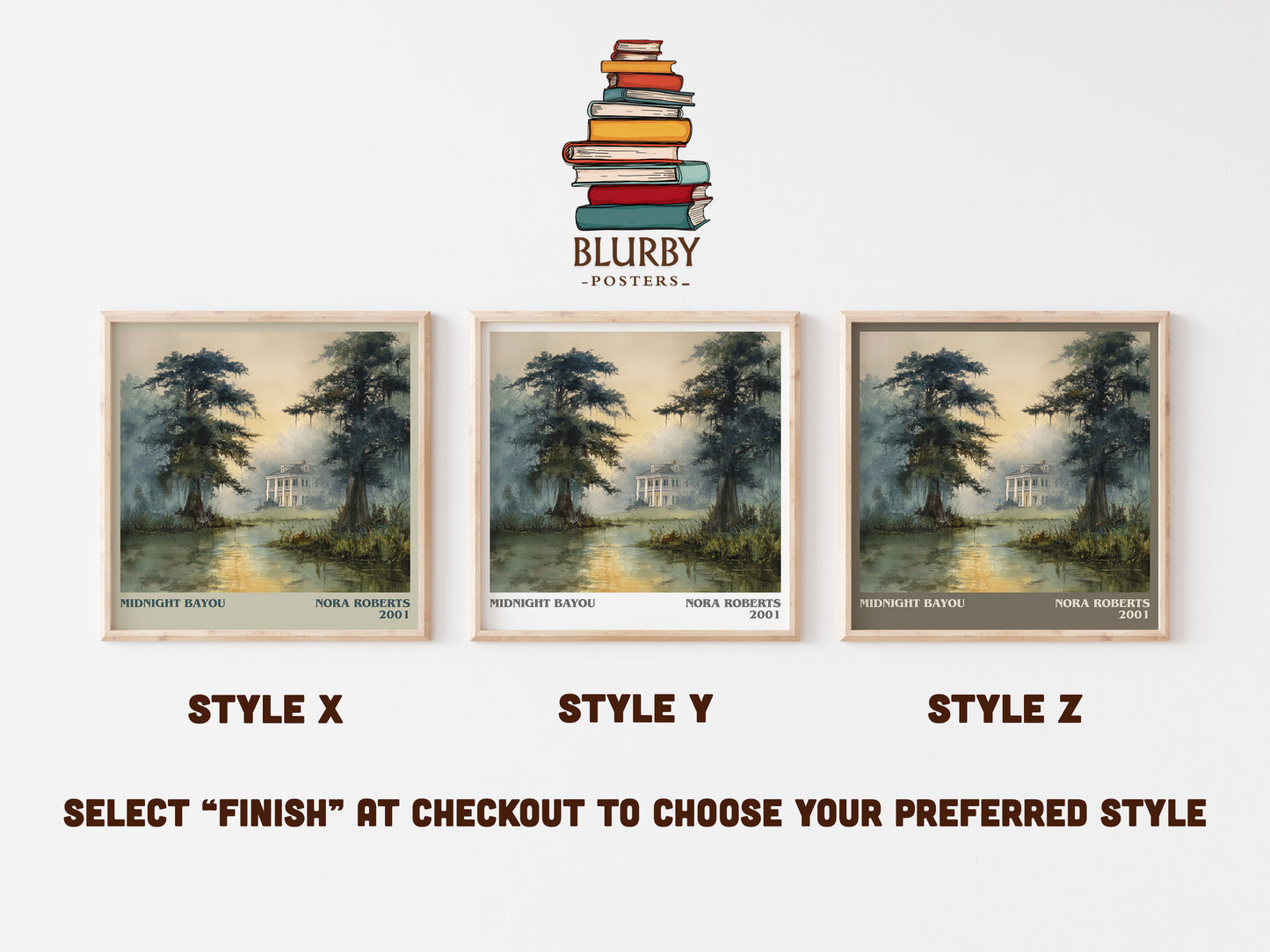 Midnight Bayou literary art print colour and style options – Nora Roberts book art