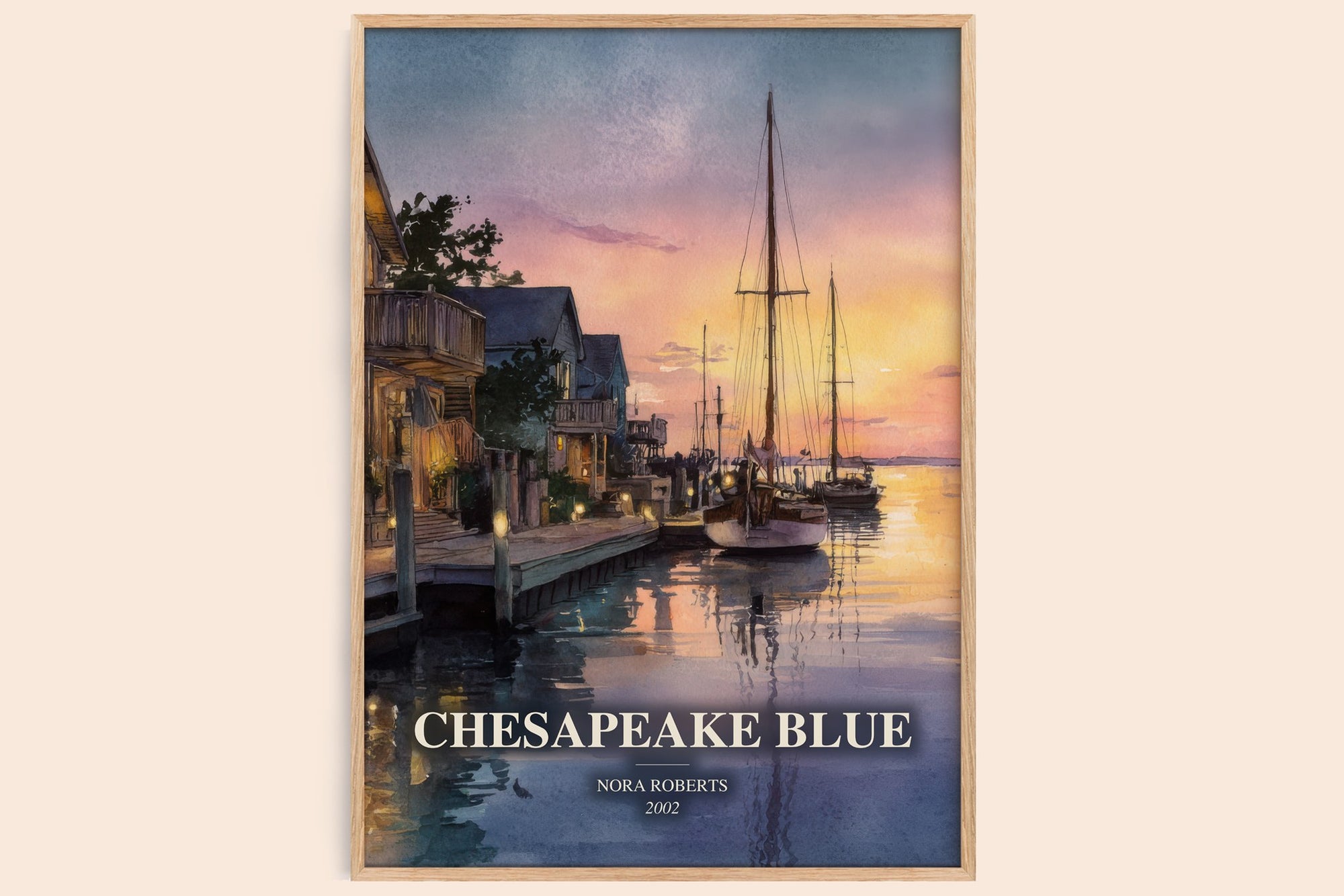 Chesapeake Blue watercolour book poster by Nora Roberts – framed literary art print