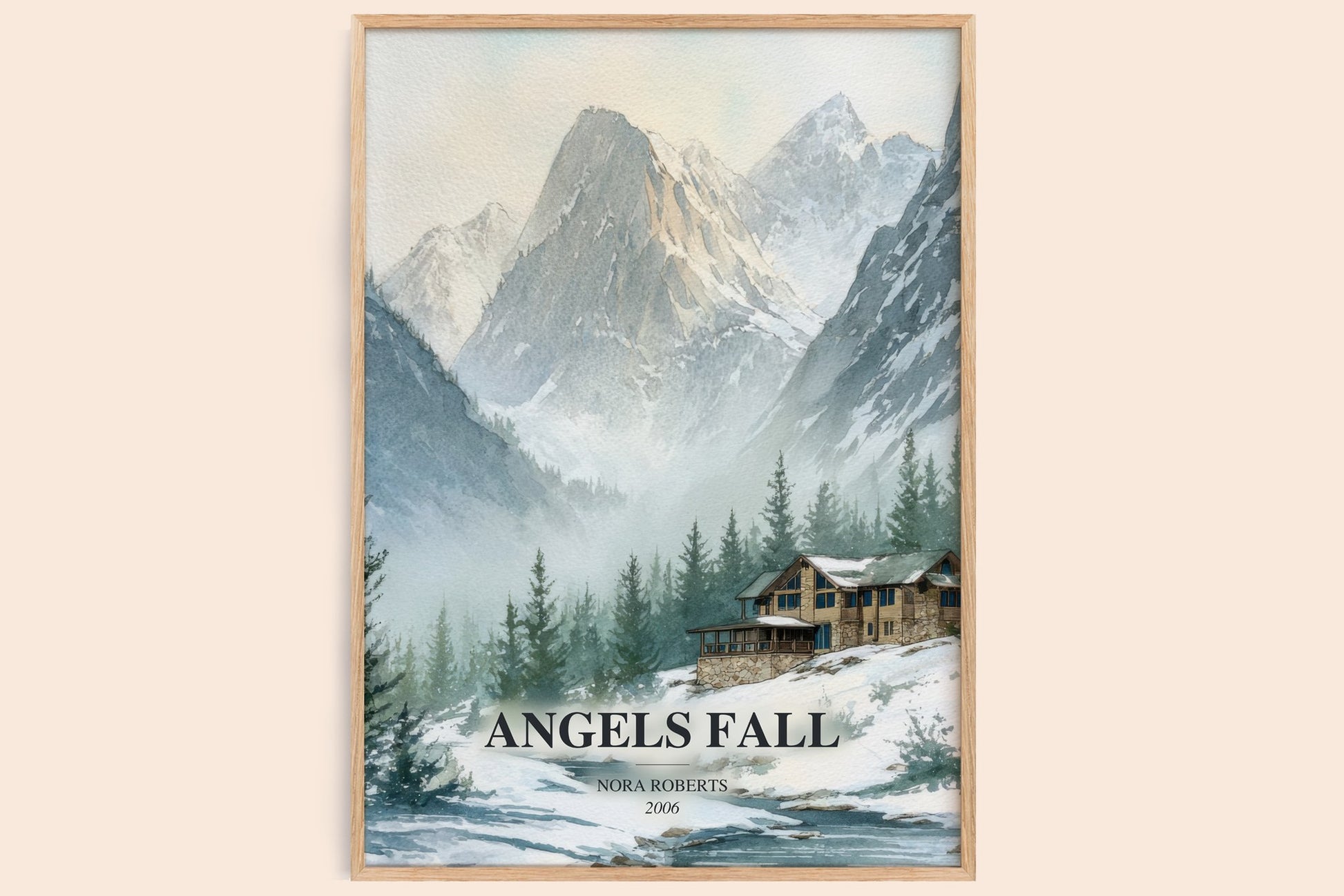 Angels Fall watercolour book poster by Nora Roberts – framed literary art print